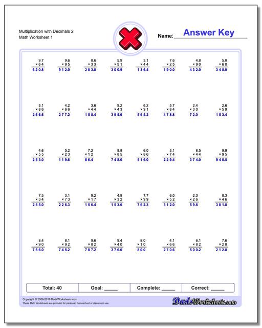  Multiplication Worksheets Multiplication With Decimals 