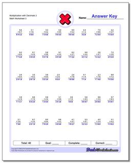 Multiplication Worksheet with Decimals 2