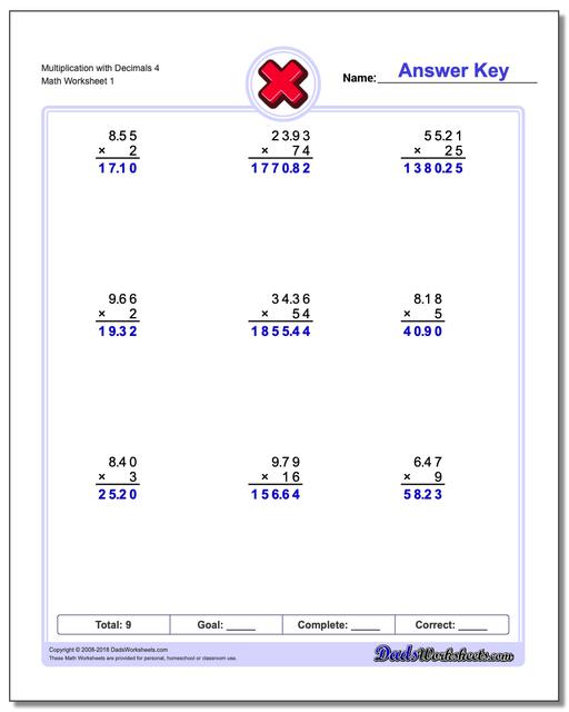 Decimals Multiplication Worksheets Practice Multiplying Decimal 