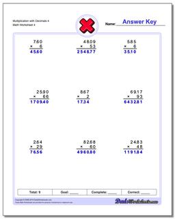 Multiplication Worksheet with Decimals 4