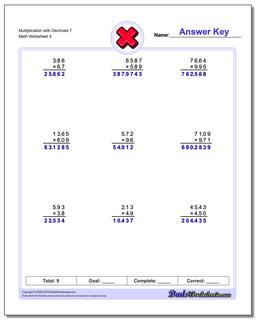 Multiplication Worksheet with Decimals 7