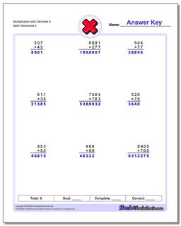 Multiplication Worksheet with Decimals 8