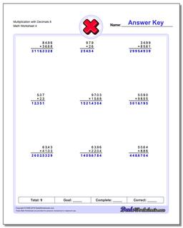 Multiplication Worksheet with Decimals 8