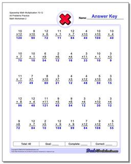 Spaceship Math Multiplication Worksheet 10-12 All Problems Worksheet Practice /worksheets/multiplication.html