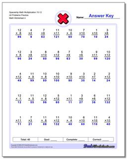 Spaceship Math Multiplication Worksheet 10-12 All Problems Worksheet Practice
