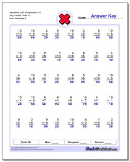 Spaceship Math Multiplication Worksheet x10 Any Number Times 10