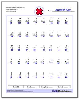 Spaceship Math Multiplication Worksheet x11 Any Number Times 11 /worksheets/multiplication.html