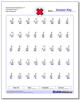 Spaceship Math Multiplication Worksheet x11 Any Number Times 11