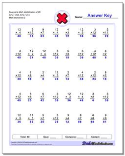 Spaceship Math Multiplication Worksheet x12B 3x12, 12x3, 4x12, 12x4 /worksheets/multiplication.html