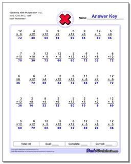 Multiplication Worksheet Spaceship Math x12C 5x12, 12x5, 6x12, 12x6