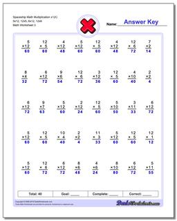 Spaceship Math Multiplication Worksheet x12C 5x12, 12x5, 6x12, 12x6