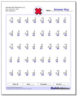 Spaceship Math Multiplication Worksheet x12C 5x12, 12x5, 6x12, 12x6