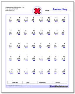 Spaceship Math Multiplication Worksheet x12D 7x12, 12x7, 8x12, 12x8