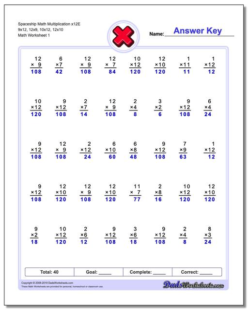 Multiplication Worksheets Extended Spaceship Math