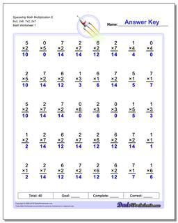Multiplication Worksheet Spaceship Math E 6x2, 2x6, 7x2, 2x7