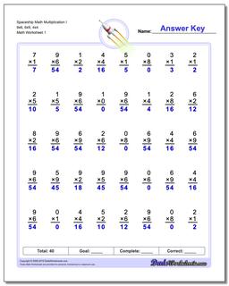 Multiplication Worksheet Spaceship Math I 9x6, 6x9, 4x4