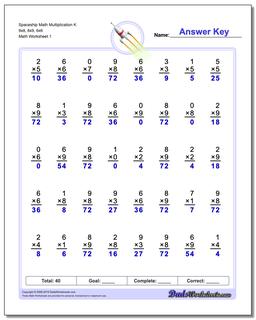 Multiplication Worksheet Spaceship Math K 9x8, 8x9, 6x6