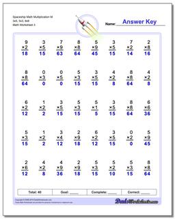 Spaceship Math Multiplication Worksheet M 3x5, 5x3, 8x8