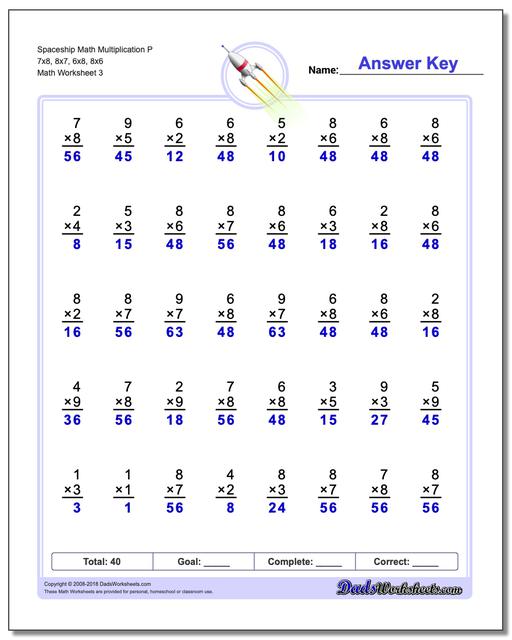 multiplication math facts worksheets one minute