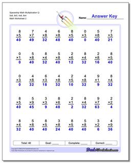 Spaceship Math Multiplication Worksheet Q 5x8, 8x5, 4x8, 8x4 /worksheets/multiplication.html