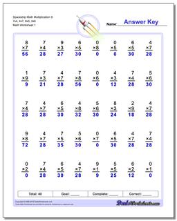 Multiplication Worksheet Spaceship Math S 7x4, 4x7, 6x5, 5x6