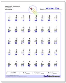 Spaceship Math Multiplication Worksheet S 7x4, 4x7, 6x5, 5x6 /worksheets/multiplication.html