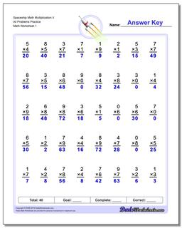 Multiplication Worksheet Spaceship Math V All Problems Practice
