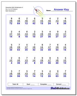 Spaceship Math Multiplication Worksheet X No x1 or x0 Problems Worksheet