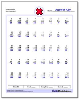Perfect Squares Multiplication Worksheet
