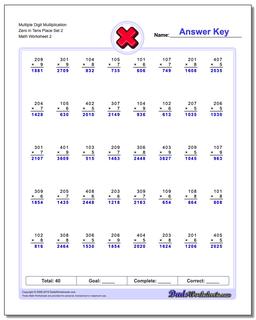 Multiple Digit Mulitplication Zero in Tens Place Set 2 /worksheets/multiplication.html Worksheet