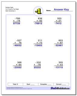 Multiple Digits Full Three by Two Digits Worksheet