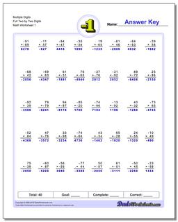 Multiple Digits Full Two by Two Digits Negative Numbers Worksheet