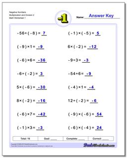 Negative Numbers Multiplication Worksheet and Division Worksheet 2