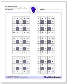 Number Grid Puzzle Math Operations Multiplication and Division Large Values (Easy)