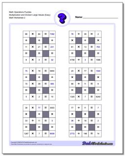 Math Operations Puzzle Multiplication and Division Large Values (Easy) /worksheets/number-grid-puzzles.html