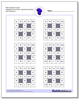 Math Operations Puzzle Multiplication and Division Large Values (Hardest)