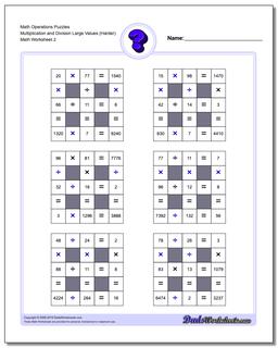 Math Operations Puzzle Multiplication and Division Large Values (Harder) /worksheets/number-grid-puzzles.html