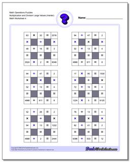 Math Operations Puzzle Multiplication and Division Large Values (Harder)
