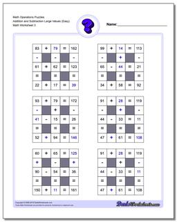 Math Operations Puzzle Addition and Subtraction Large Values (Easy)