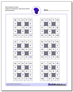 Math Operations Puzzle Addition and Subtraction Large Values (Harder) /worksheets/number-grid-puzzles.html