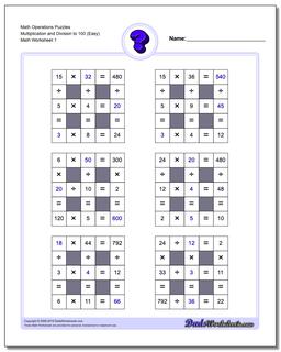 Number Grid Puzzle Math Operations Multiplication and Division to 100 (Easy)