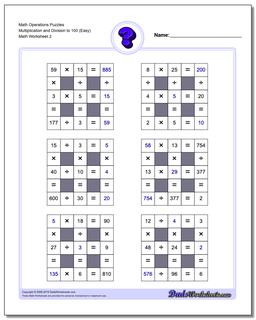 Math Operations Puzzle Multiplication and Division to 100 (Easy) /worksheets/number-grid-puzzles.html