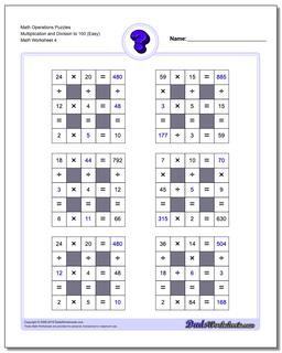 Math Operations Puzzle Multiplication and Division to 100 (Easy)