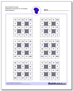 Number Grid Puzzle Math Operations Multiplication and Division to 100 (Hardest)