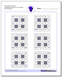 Math Operations Puzzle Multiplication and Division to 100 (Hardest)