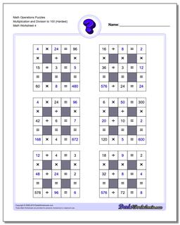 Math Operations Puzzle Multiplication and Division to 100 (Hardest)