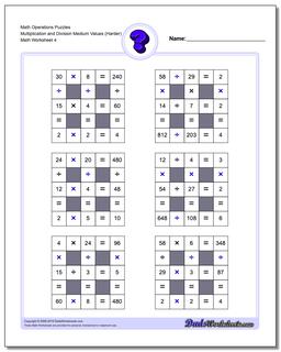 Math Operations Puzzle Multiplication and Division Medium Values (Harder)