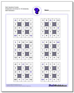 Number Grid Puzzle Math Operations Multiplication and Division to 100 (Moderate)