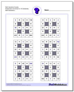 Math Operations Puzzle Multiplication and Division to 100 (Moderate) /worksheets/number-grid-puzzles.html