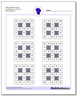 Math Operations Puzzle All Operations to 100 (Easy)